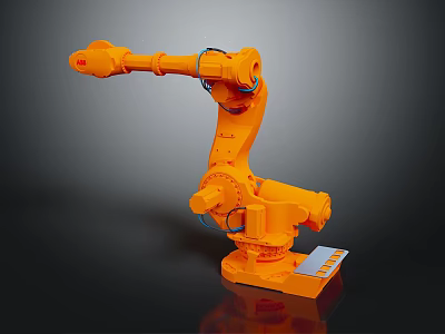 Orange Robot Arm As Industrial Role With Mechanical Joints And Stable Base Design 3d model