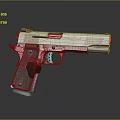 Modern Silver Metal Pistol Featuring Brown Grip and Stylish Design Elements 3d model