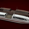 Modern White Yacht With Red Stripes And Multiple Windows On Deck
