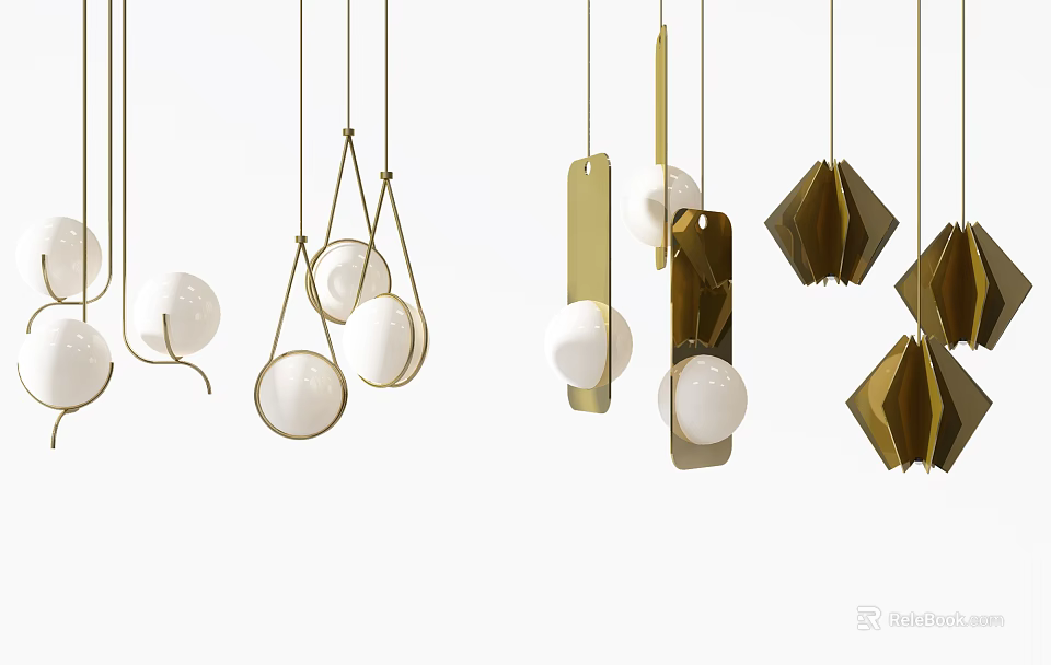 Modern Chandeliers With Metal Frames Geometric Shapes And Spherical Balls 3d model