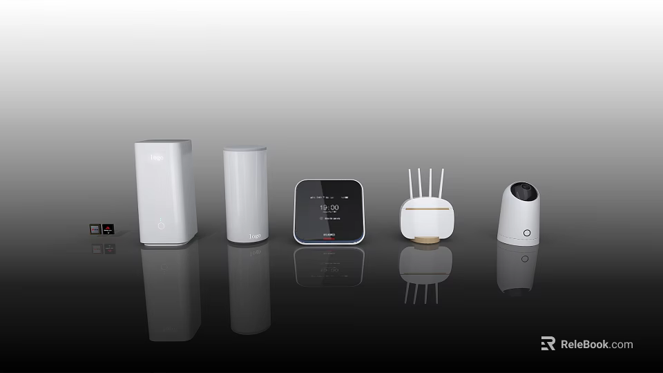 White Modern Computer Electronic Devices Including Router Display And Security Camera 3d model 
