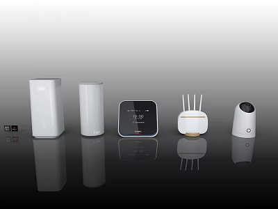 White Modern Computer Electronic Devices Including Router Display And Security Camera 3d model