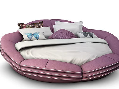 Lavender Round Bed With White Sheets And Butterfly Pattern Pillows 3d model
