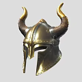 Viking Style Golden Metal Helmet With Brown Horns And Decorative Rivets Design