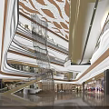 Spacious Shopping Mall Lobby Interior With Ornate Ceiling Marble Flooring And Shoppers Walking