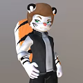Anthropomorphic Cartoon Tiger Character With Green Eyes Black Vest And Striped Tail