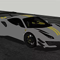 Silver Sports Car With Yellow Stripes Black Rear Wing And Aerodynamic Design