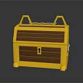 Yellow Treasure Chest With Wooden Panels Metal Lock And Casters