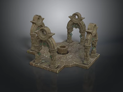 Intricate Classical Stone Architectural Model With Arches Carvings And Circular Base 3d model