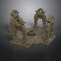 Intricate Classical Stone Architectural Model With Arches Carvings And Circular Base