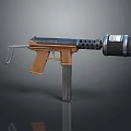 Tactical Submachine Gun With Wooden Grip Metal Barrel Detachable Magazine And Muzzle Device
