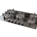 Black Glass Gas Hob With Four Burners And Control Knobs In Kitchen 3d model