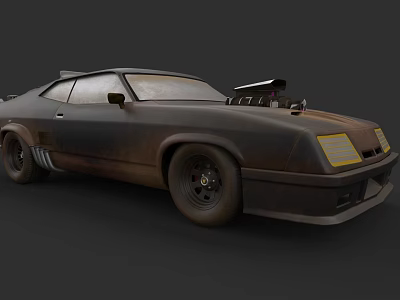 Rusty Modified Classic Muscle Car With Exposed Engine And Yellow Headlights 3d model