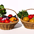 Two Woven Baskets Filled With Fresh Assorted Vegetables Including Tomatoes Eggplants And Leafy Greens