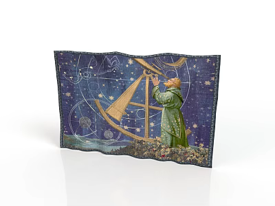 Starry Night Astronomical Scene With Astronomer Using Astrolabe And Celestial Charts 3d model