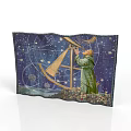 Starry Night Astronomical Scene With Astronomer Using Astrolabe And Celestial Charts
