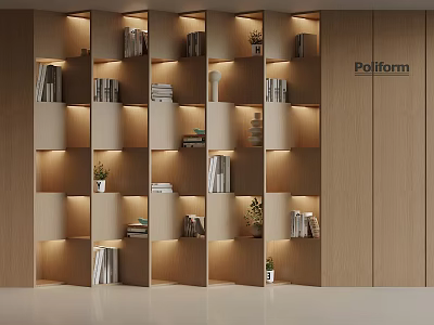Modern Wooden Bookcase With Integrated LED Lighting And Shelves For Books And Decor Items 3d model