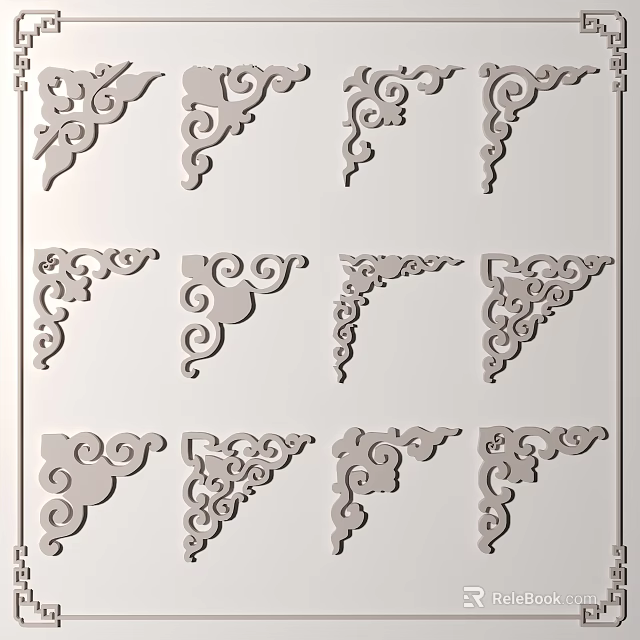 Decorative Carved Ornaments With Intricate Patterns And Various Styles 3d model