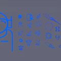 Blue Line Art Astronaut Helmet With Space Icons Rocket Planet And Satellite