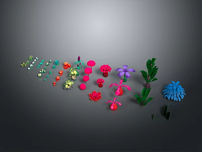 Colorful Various Types Of Plants Featuring Flowers And Green Leaves 3d model