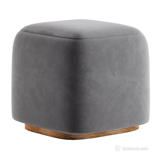 Gray Upholstered Square Ottoman With Wooden Base Modern Style Design 3d model 