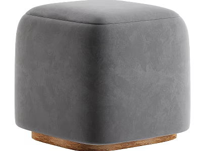 Gray Upholstered Square Ottoman With Wooden Base Modern Style Design 3d model