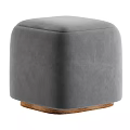 Gray Upholstered Square Ottoman With Wooden Base Modern Style Design