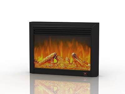Modern Electric Fireplace With Black Frame Realistic Flame Effect And Decorative Logs 3d model
