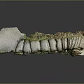 Ancient Stone Architectural Component With Green Moss Growth And Carved Patterns 3d model