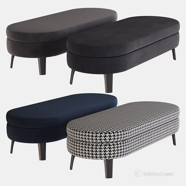 Modern Upholstered Sofa Benches In Dark Gray Navy Blue And Houndstooth Patterns For Home Decor 3d model 