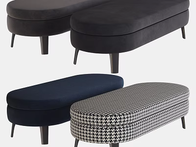 Modern Upholstered Sofa Benches In Dark Gray Navy Blue And Houndstooth Patterns For Home Decor 3d model