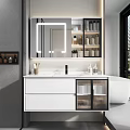 Sleek White Bathroom Vanity With Backlit Mirror Glass Door Cabinets And Bathtub