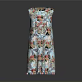 Light Blue Sleeveless Dress With Floral Print And Tassel Hem Details