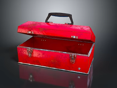 Red Open Metal Household Toolbox With Black Handle And Storage Space 3d model