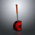 Red Wheel Mechanical Component With Orange Handle And Metal Rod Structure 3d model