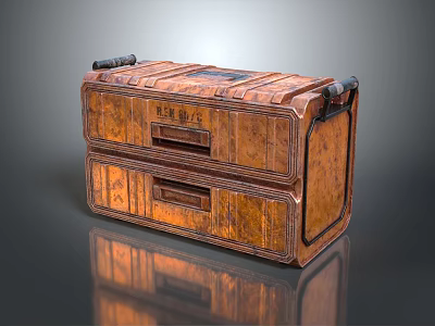 Vintage Wooden Box With Two Drawers Decorative Wood Grain And Black Handles 3d model
