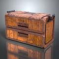 Vintage Wooden Box With Two Drawers Decorative Wood Grain And Black Handles