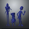 Three Blue Cartoon Character Models With Different Body Types And Simple Poses