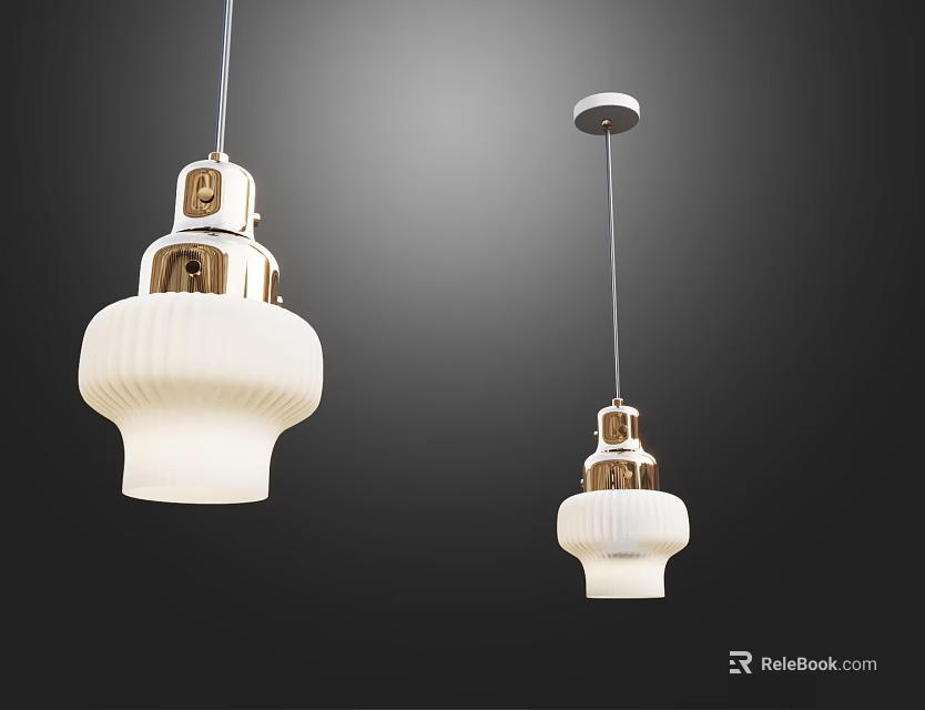 Modern Pendant Lights with White Shades and Gold Accents in Contemporary Design 3d model 