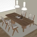 Modern Wooden Dining Table Set With Four Chairs And Pendant Lights On Wooden Floor