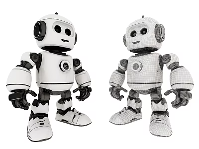 3D Robot Models Showcasing Solid And Wireframe Design With Mechanical Structure 3d model