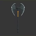 Fantasy Winged Axe Weapon 3D Model With Orange Black Handle Metal Blade