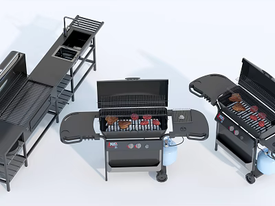 Outdoor BBQ Grills With Portable Design Propane Tank And Storage Shelf 3d model