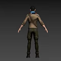 Game Movie Character 3D Model with Brown Jacket Blue Scarf Binoculars Boots Three Quarter Views