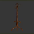 Elegant Wooden Coat Rack With Curved Structure Three Legged Base And Multiple Hooks 3d model