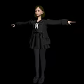 3D Model Woman In Black Coat Skirt And Bow Tie With Outstretched Arms