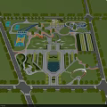 Scenic Urban Park Landscape With Green Spaces Pedestrian Paths And Central Fountain
