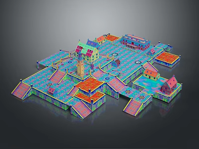 Colorful Ancient Architecture 3D Model With Multiple Roofs And Complex Layout 3d model