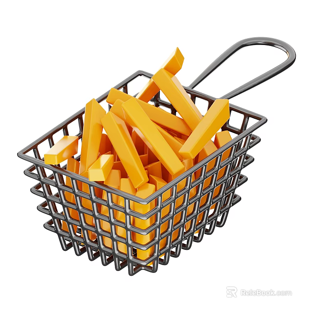 Tasty Crispy Golden French Fries Served in Metal Wire Basket 3d model 