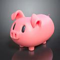 Cute Pink Chubby Piggy Bank Character With Big Ears And Black Eyes On Reflective Surface